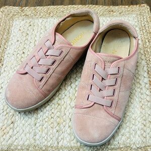 Vionic Jean Suede Pink Sneakers Casual Comfort Elastic Lace Slip Size 6
